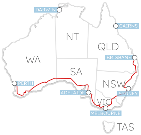 Self Guided Motorbike Tour Brisbane To Perth BikeRoundOz   Map Brisbane To Perth 